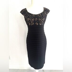 London Times Black Lace Midi Dress